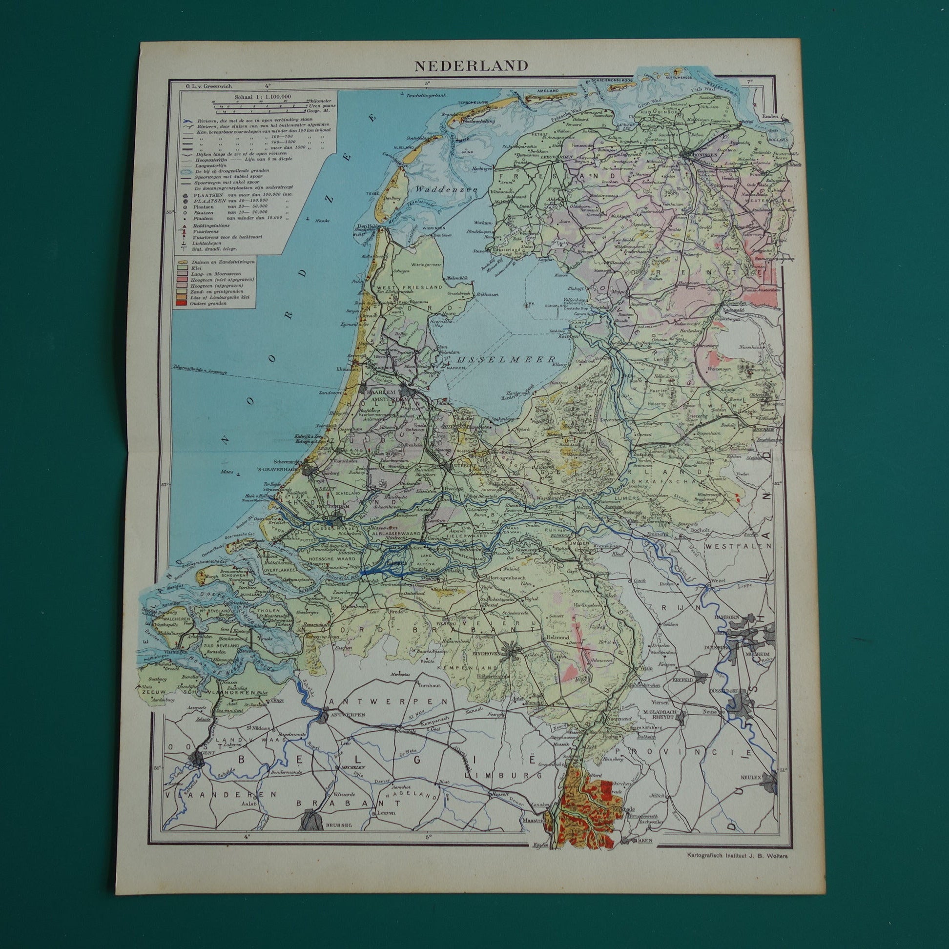 NEDERLAND oude kaart van grondsoorten 1937 vintage Nederlandse geologie landkaart grondsoortenkaart