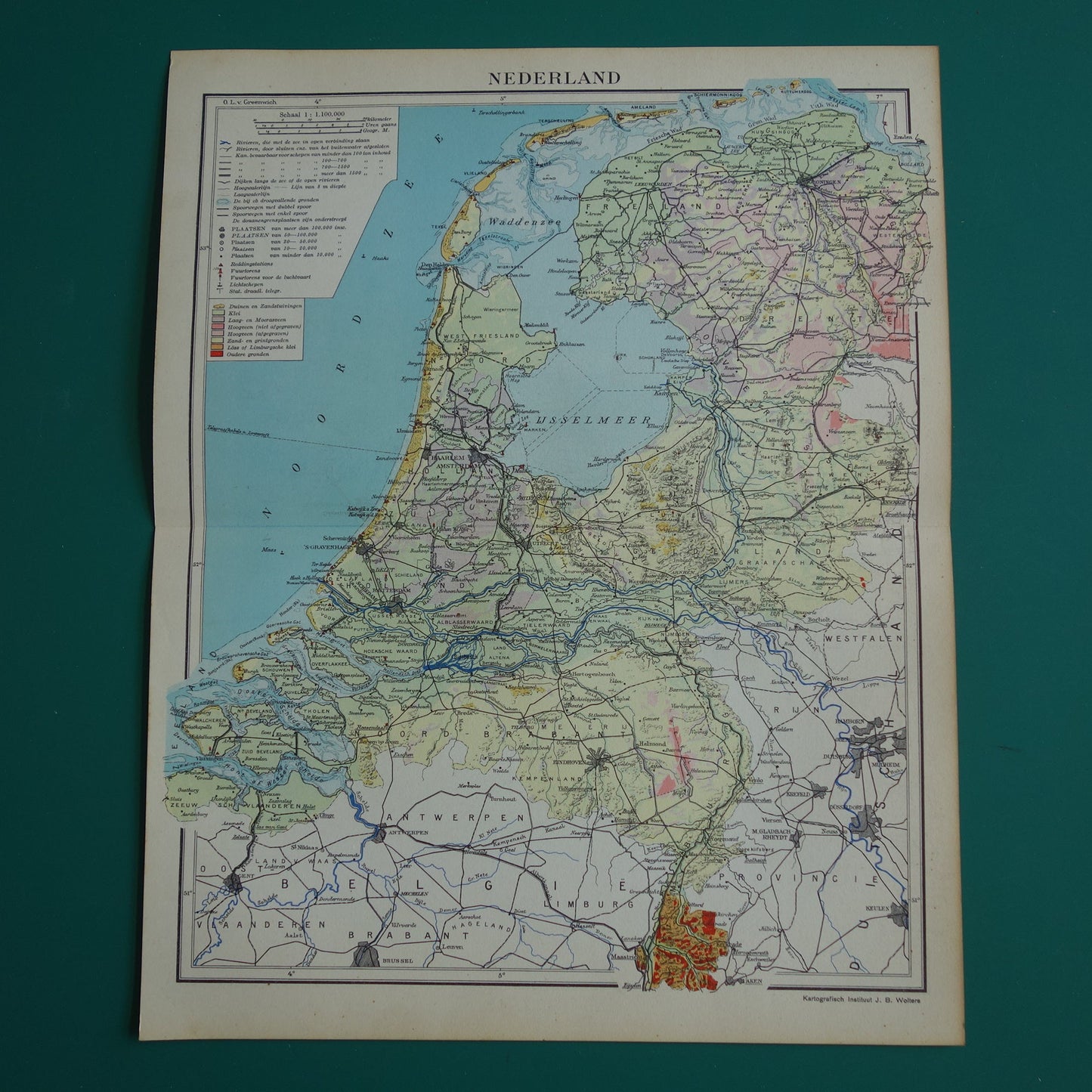 NEDERLAND oude kaart van grondsoorten 1937 vintage Nederlandse geologie landkaart grondsoortenkaart