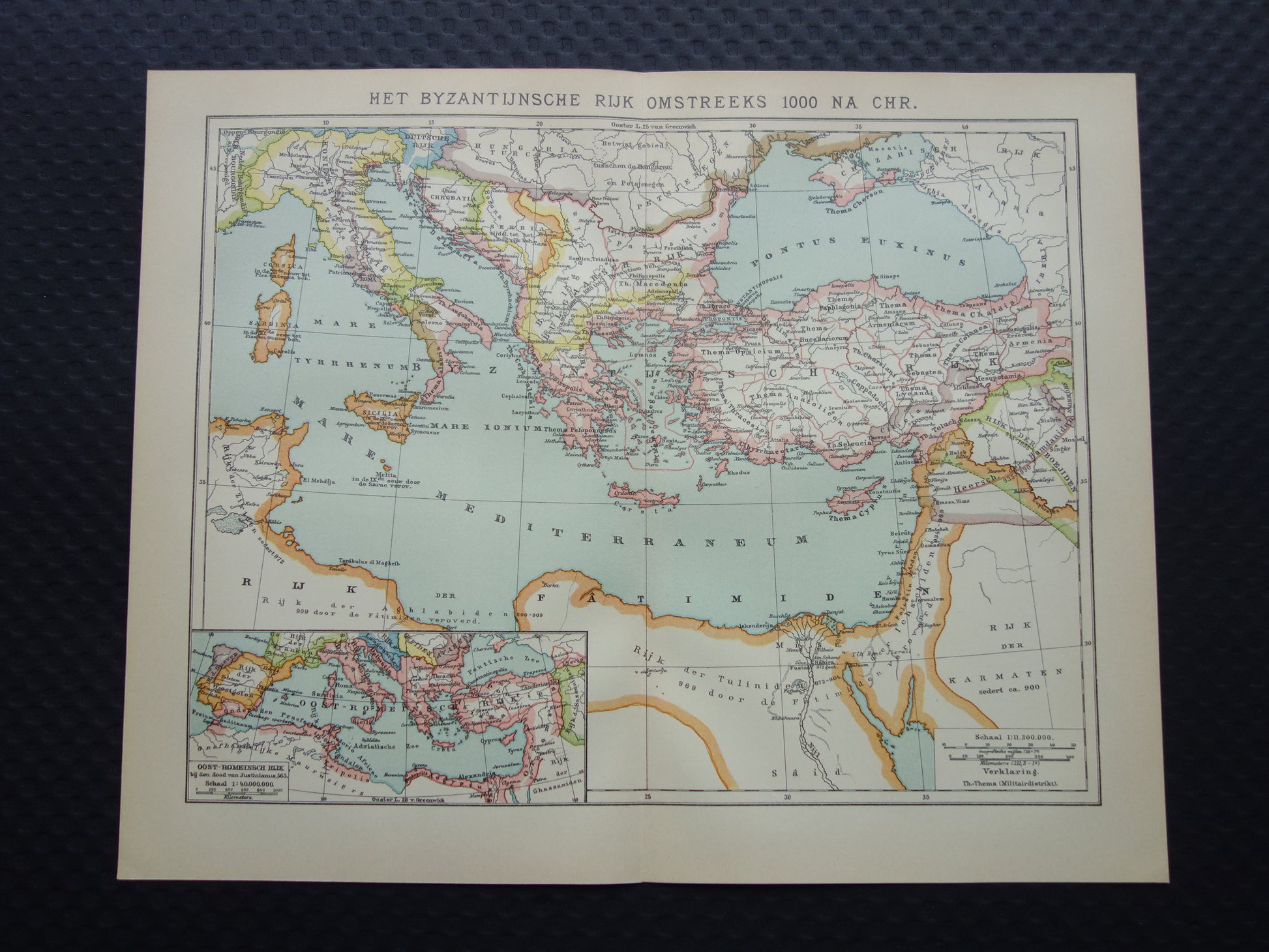 Byzantijnse Rijk oude landkaart van Oost Romeinse Rijk uit 1915 originele antieke Nederlandse kaart geschiedeniskaart