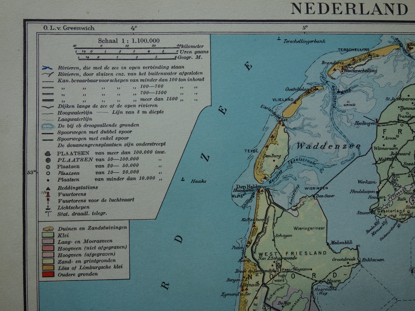 NEDERLAND oude kaart van grondsoorten 1937 vintage Nederlandse geologie landkaart grondsoortenkaart