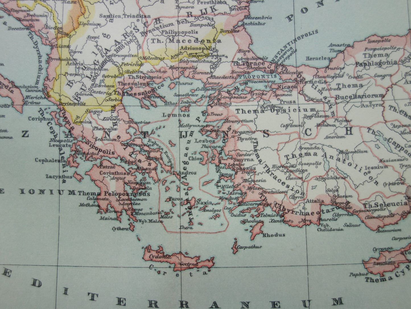 Byzantijnse Rijk oude landkaart van Oost Romeinse Rijk uit 1915 originele antieke Nederlandse kaart geschiedeniskaart
