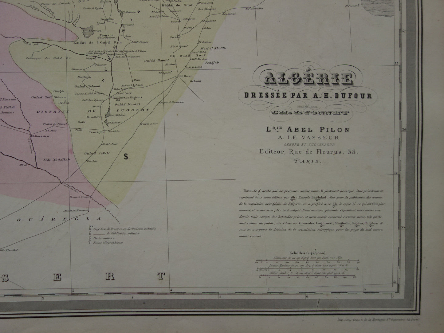 Algerije Grote oude landkaart uit 1880 Antieke kaart Algiers Originele vintage kaarten