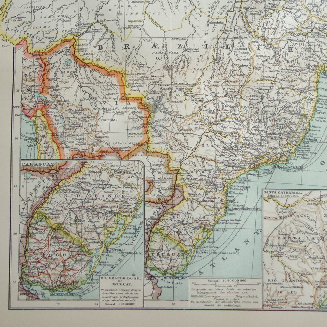Brazilië oude landkaart van Brazilië uit 1915 originele antieke Nederlandse kaart Rio de Janeiro