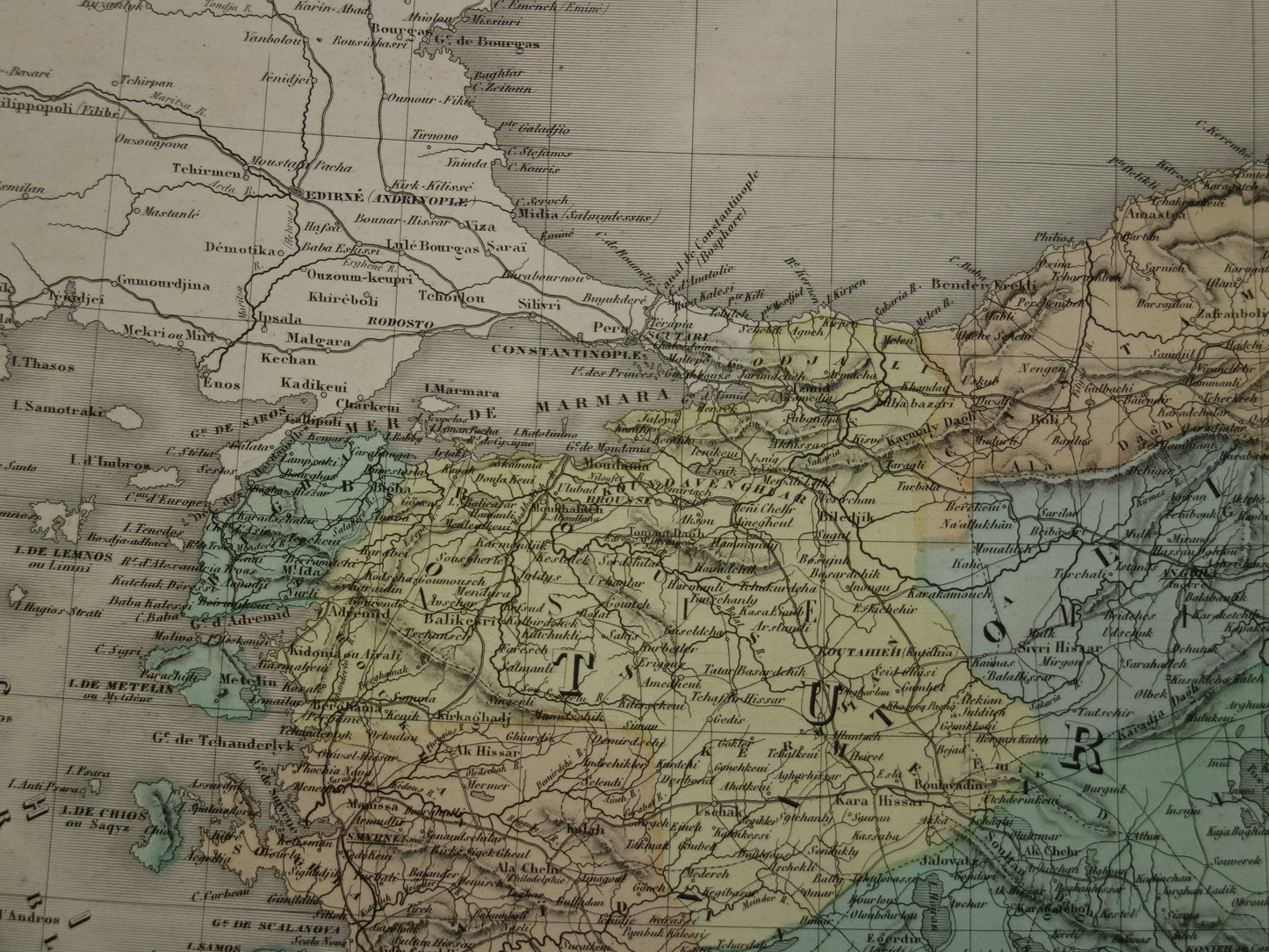 TURKIJE Grote oude landkaart uit 1880 van Asia Minor Turkse Rijk in Azië Mooie handgekleurde Franse antieke kaart