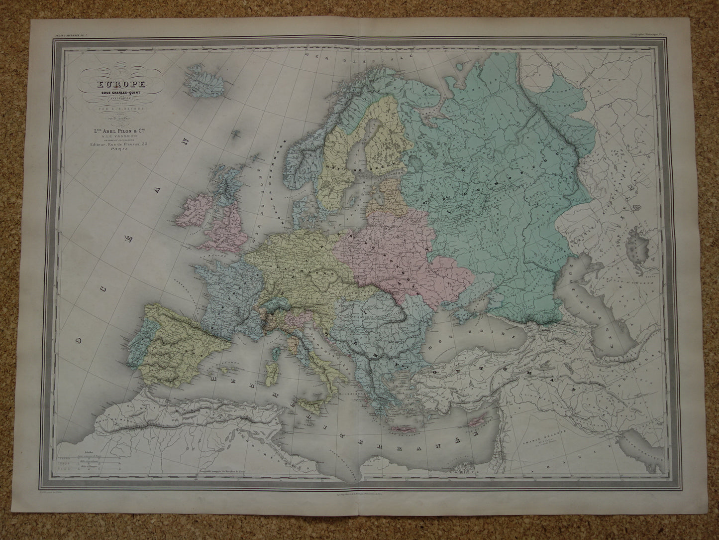 Kaart van Europa tijdens Keizer Karel de Vijfde Antieke landkaart Europees continent 16e eeuw  vintage kaarten