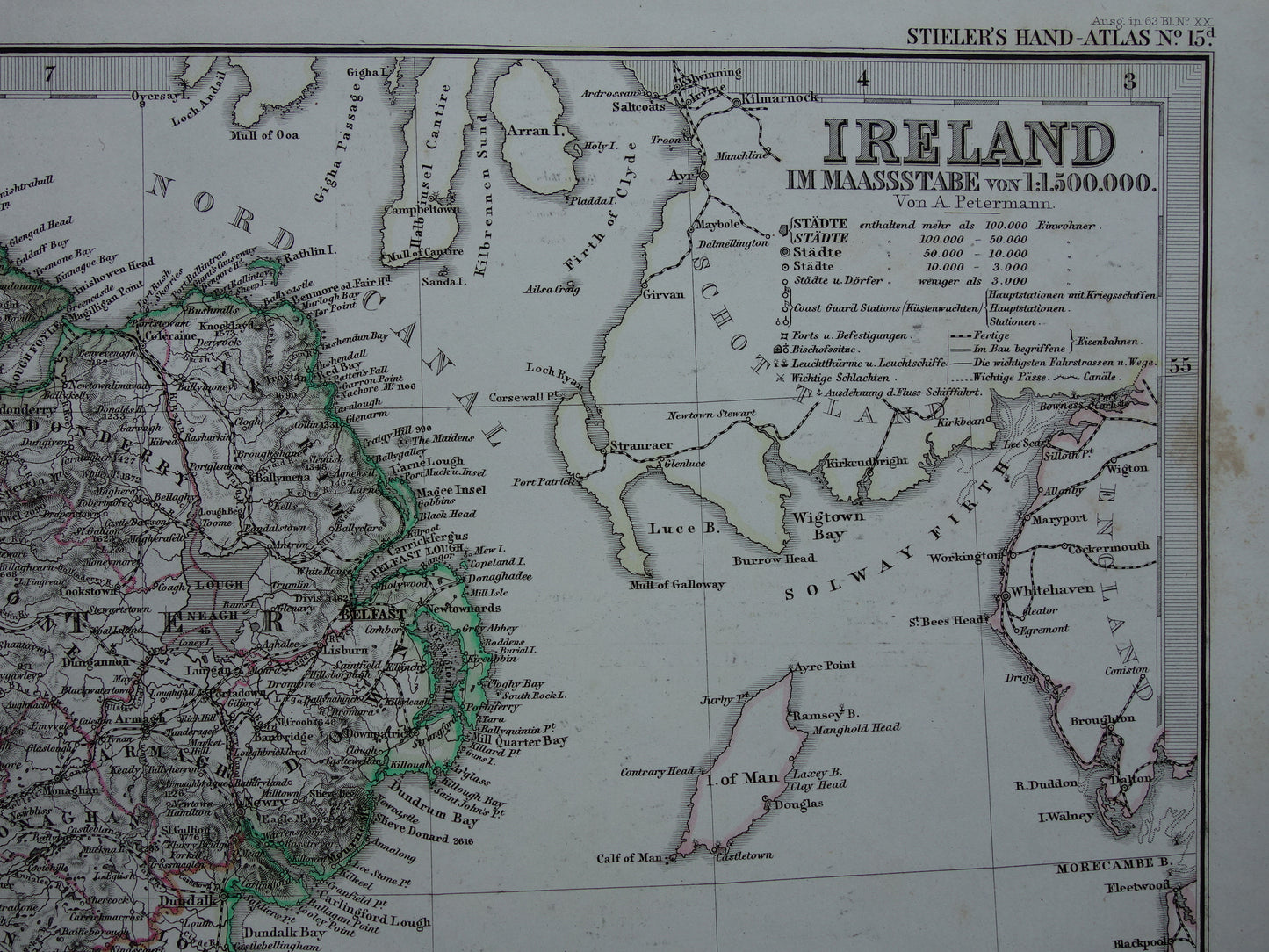 IERLAND oude kaart van Ierland 1867 originele antieke Duitse landkaart met jaartal