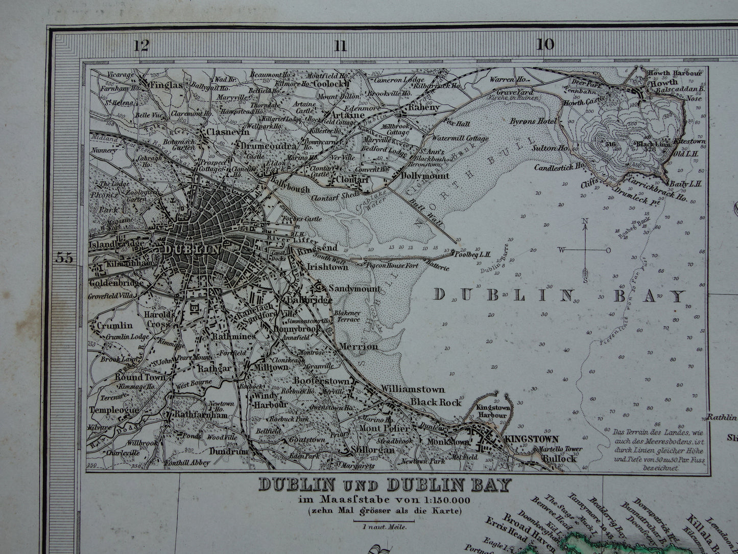 IERLAND oude kaart van Ierland 1867 originele antieke Duitse landkaart met jaartal