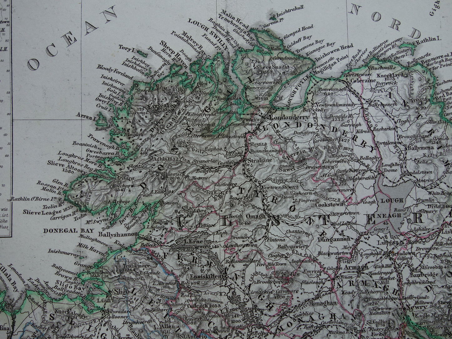 IERLAND oude kaart van Ierland 1867 originele antieke Duitse landkaart met jaartal