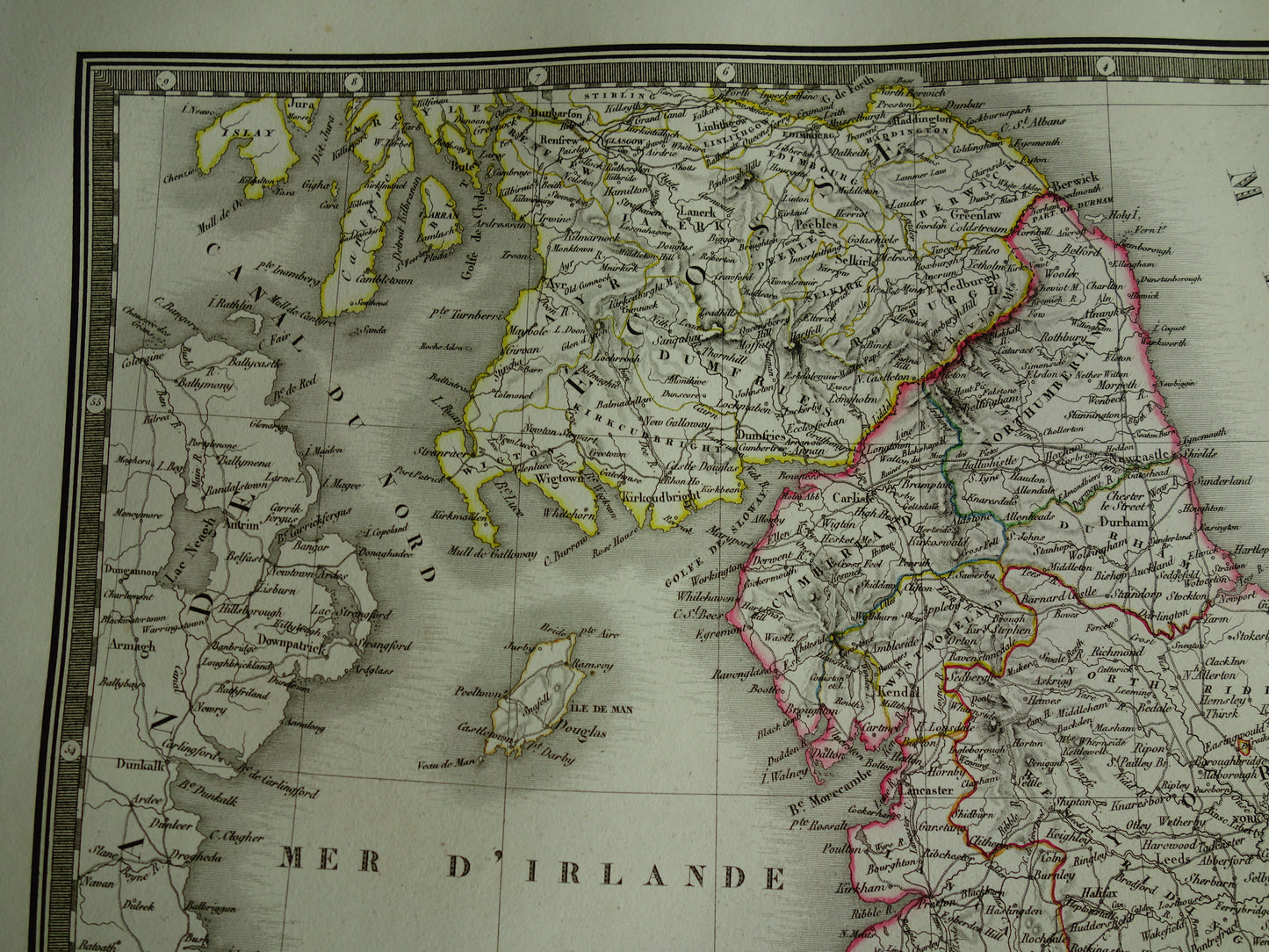 Engeland en Wales oude landkaart 1827 originele vintage landkaart van Engeland handgekleurde oude gravure met jaartal