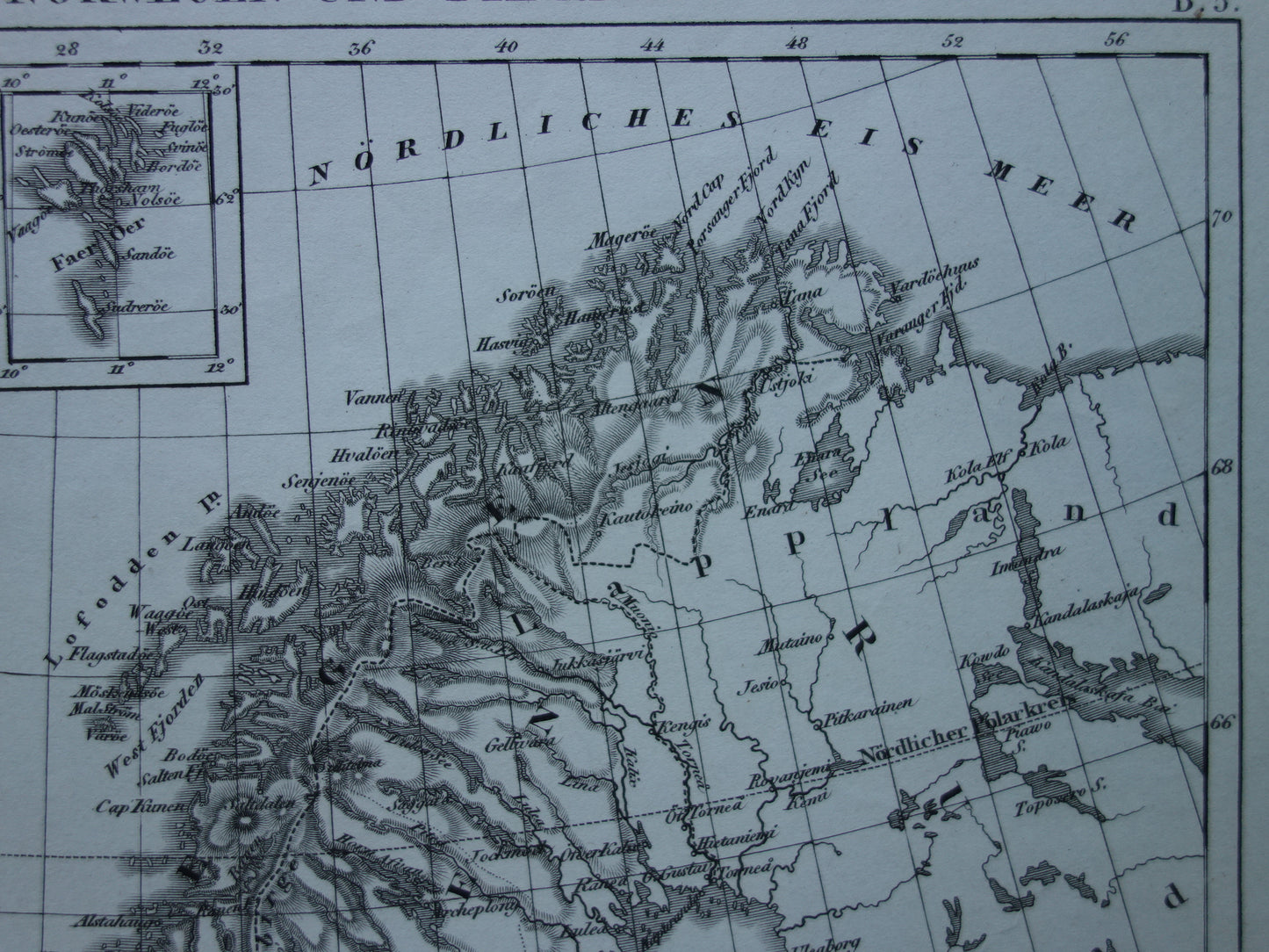 SCANDINAVIE antieke kaart van Zweden, Noorwegen en Denemarken 170+ jaar oude landkaart van Scandinavië  uit 1849 - originele vintage historische kaarten