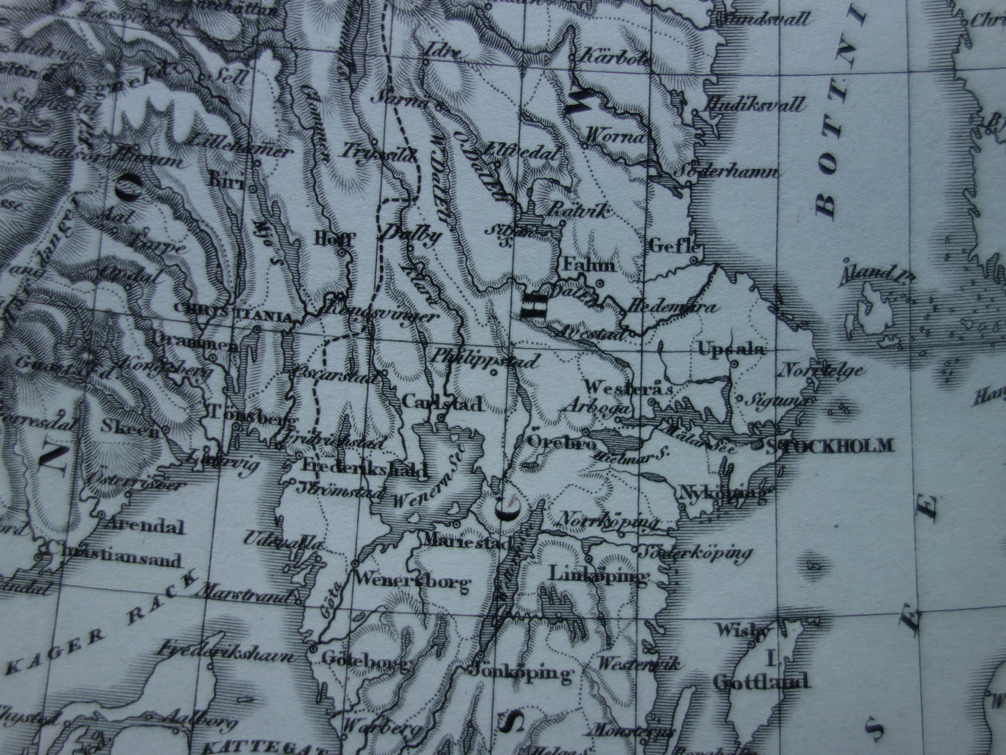 SCANDINAVIE antieke kaart van Zweden, Noorwegen en Denemarken 170+ jaar oude landkaart van Scandinavië  uit 1849 - originele vintage historische kaarten
