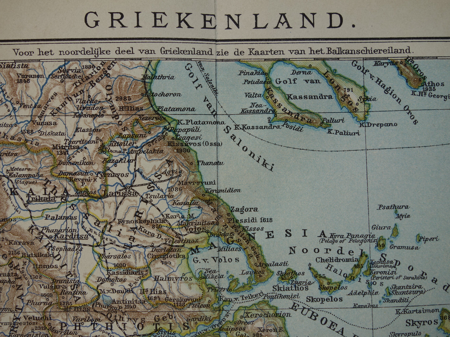 Oude landkaart van GRIEKENLAND uit 1917 Originele antieke Nederlandse landkaart