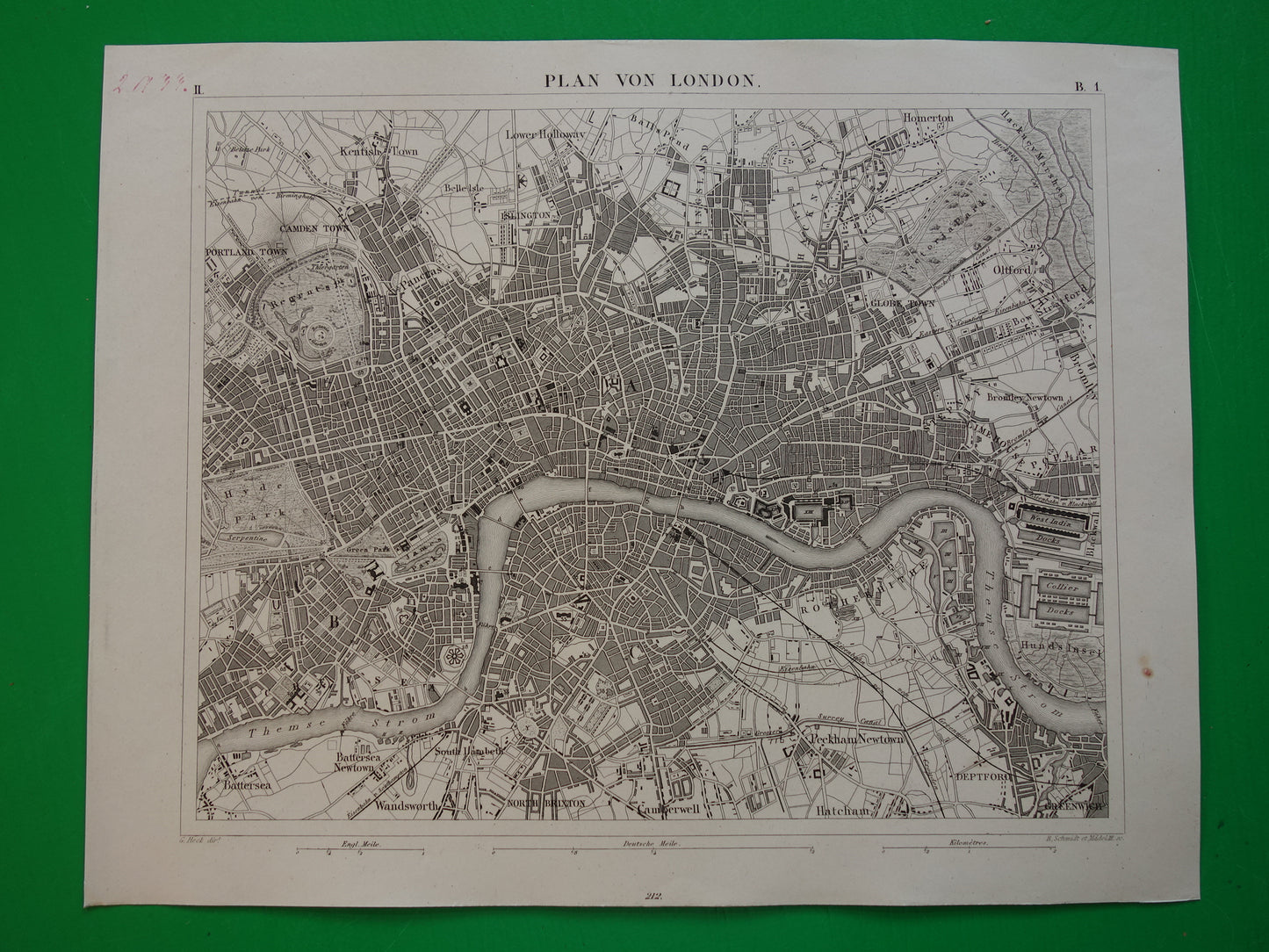 Londen in het jaar 1849 antieke plattegrond oude kaart