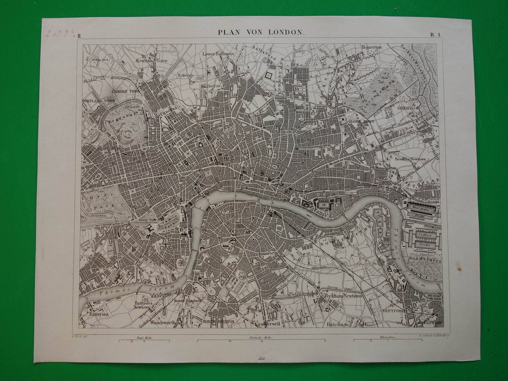 Londen in het jaar 1849 antieke plattegrond oude kaart