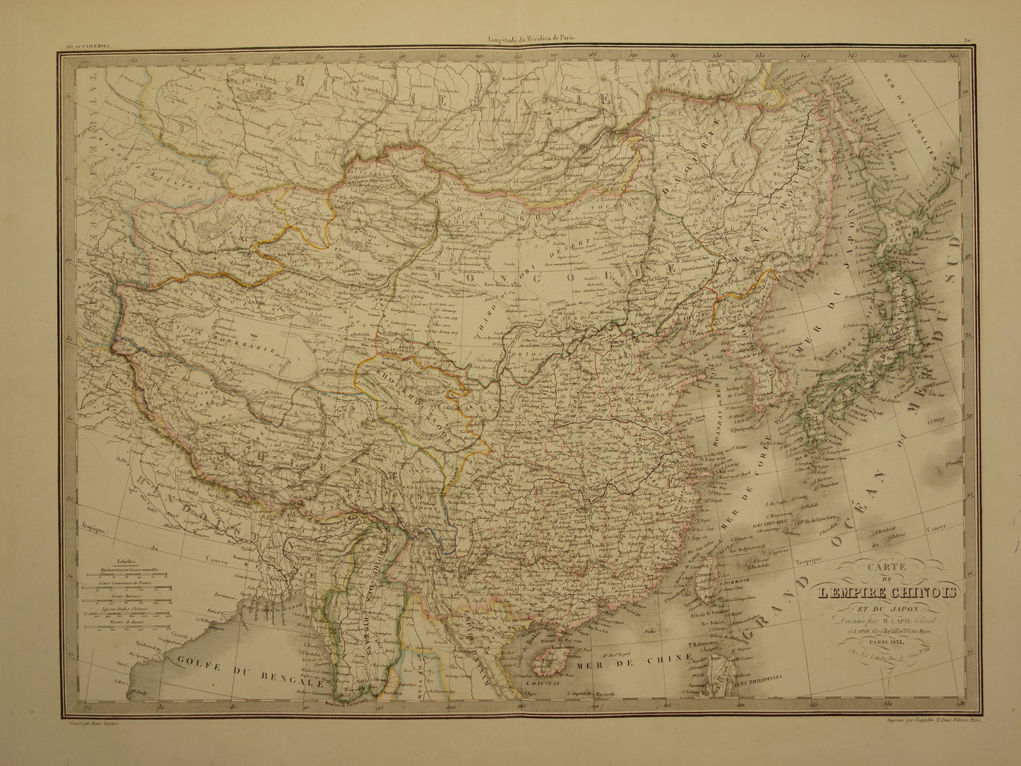 CHINA oude kaart van Chinese Rijk uit 1851 Grote antieke landkaart van Japan Korea China - originele vintage historische kaarten