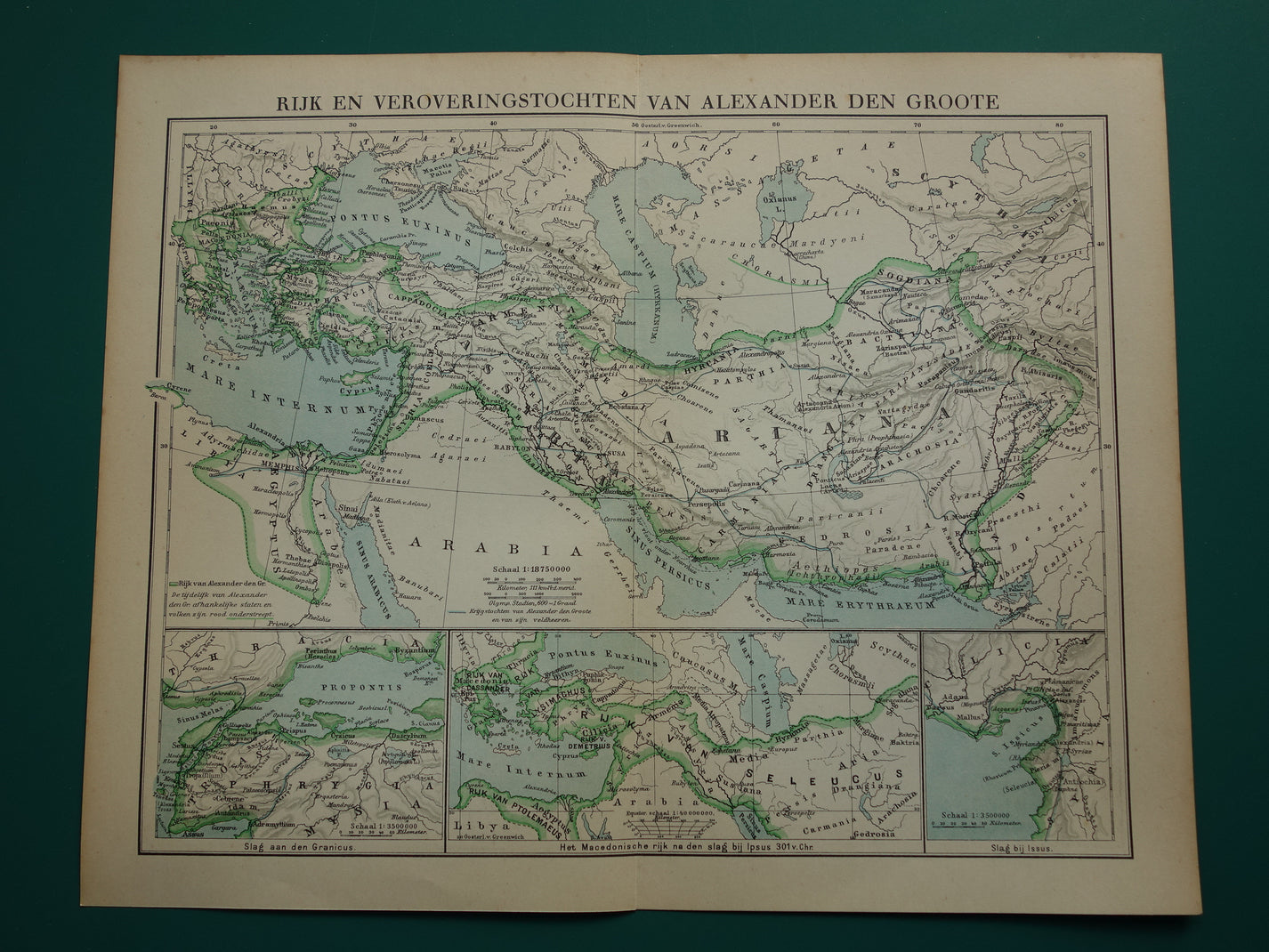 Kaart van het rijk van Alexander de Grote uit 1932 - Oude Nederlandse