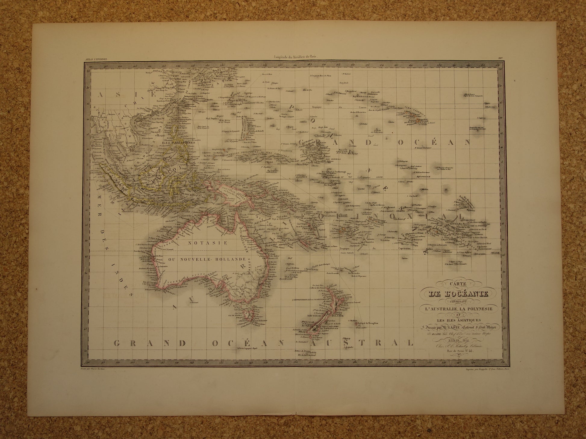 grote kaart van Oceanie uit het jaar 1851
