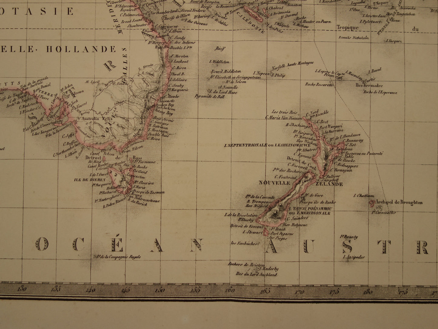 OCEANIË grote oude landkaart van Australië Nieuw-Zeeland uit 1851 - Antieke kaart Indonesië - Originele vintage kaarten