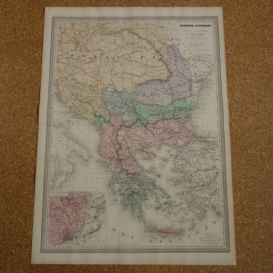 BALKAN antieke kaart van Griekenland Turkse Rijk uit 1880 - Grote oude kaart van Roemenië Bulgarije Servië Bosnië Montenegro