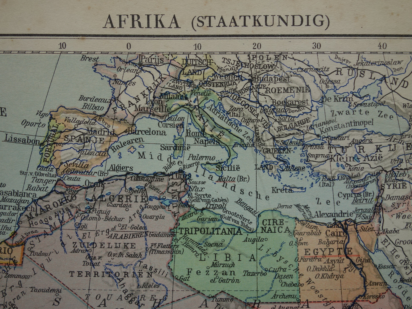 Vintage kaart van Afrika uit 1932 originele oude landkaart van Afrika continent - oude Nederlandse kaarten