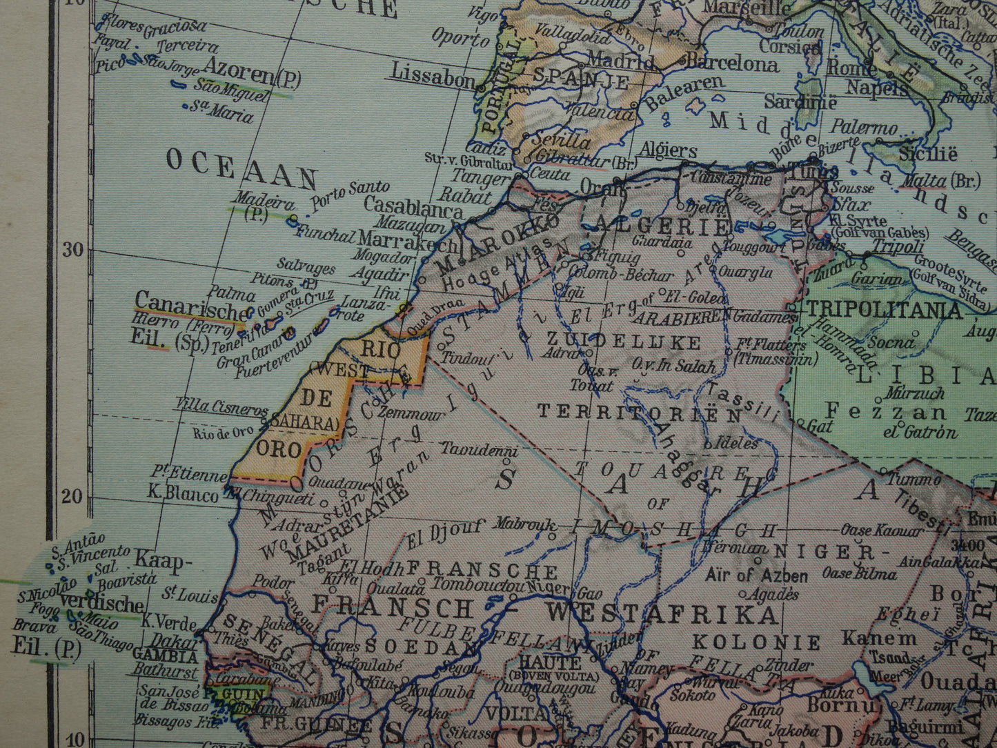 Vintage kaart van Afrika uit 1932 originele oude landkaart van Afrika continent - oude Nederlandse kaarten