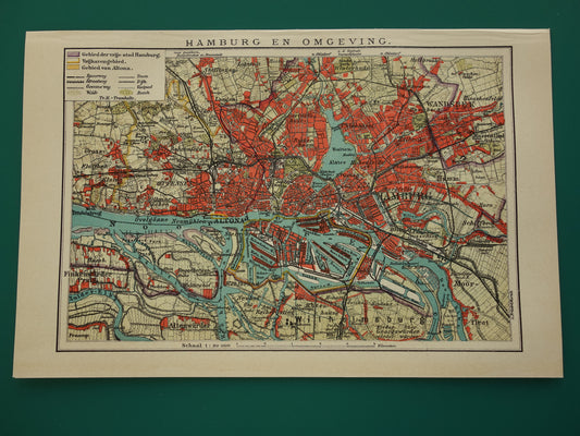 HAMBURG oude kaart van Hamburg Duitsland uit 1908 originele antieke plattegrond vintage landkaart