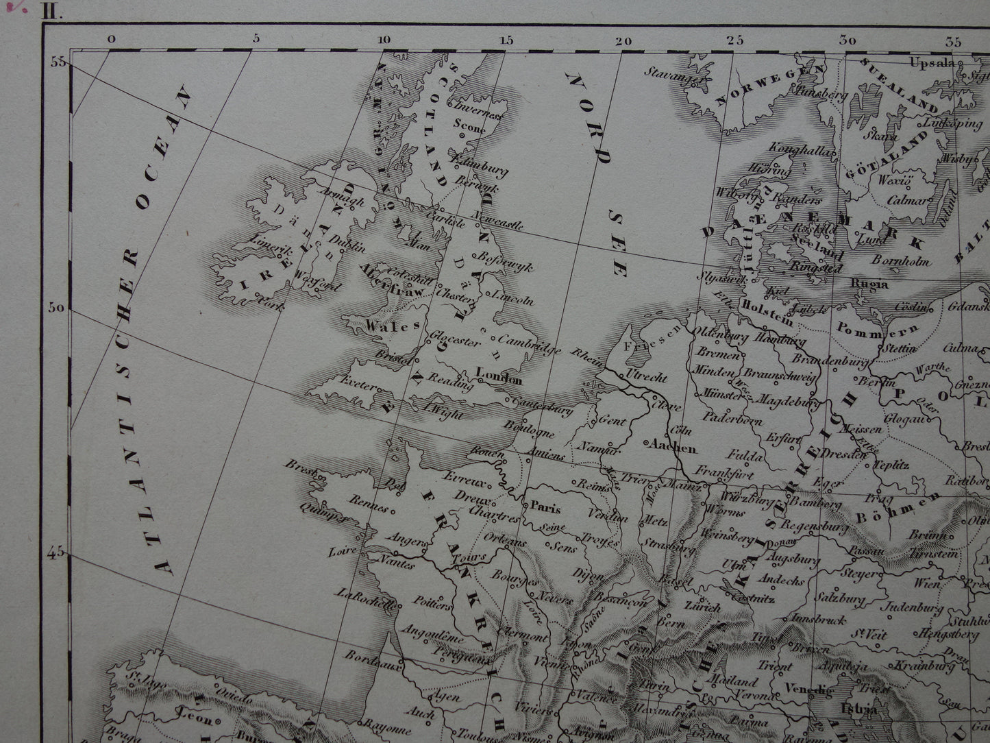 Antieke kaart van EUROPA tijdens kruistochten 170+ jaar oude landkaart van continent uit 1849 - originele vintage historische kaarten