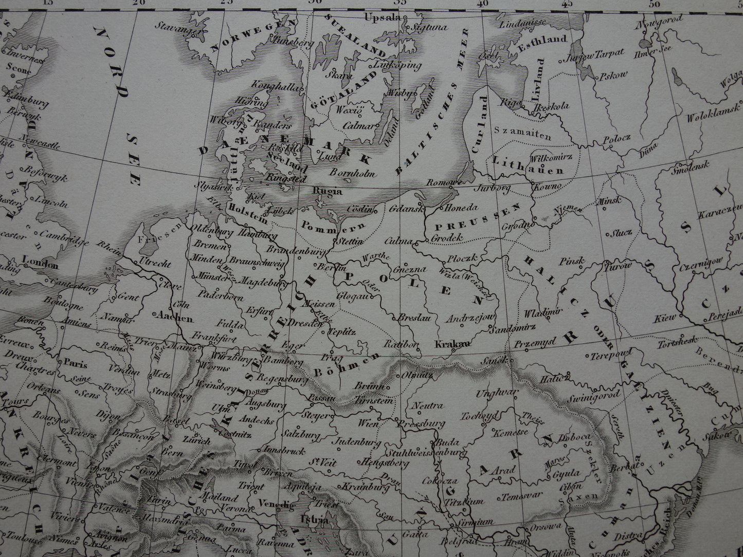 Antieke kaart van EUROPA tijdens kruistochten 170+ jaar oude landkaart van continent uit 1849 - originele vintage historische kaarten