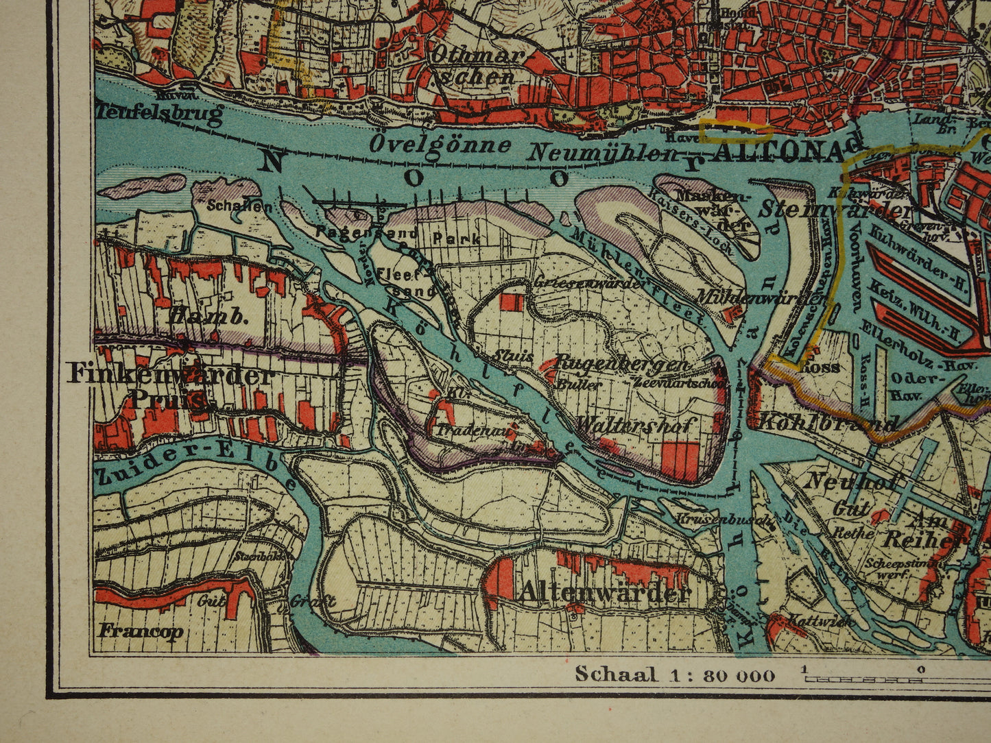 HAMBURG oude kaart van Hamburg Duitsland uit 1908 originele antieke plattegrond vintage landkaart
