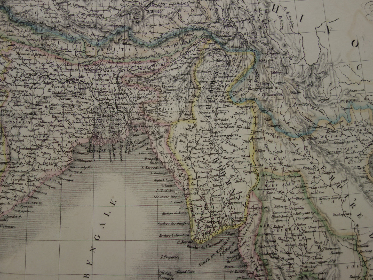 INDIA antieke kaart van India en Zuidoost Azië 1851 originele grote oude landkaart Sri Lanka Thailand Burma Nepal Vietnam vintage kaarten