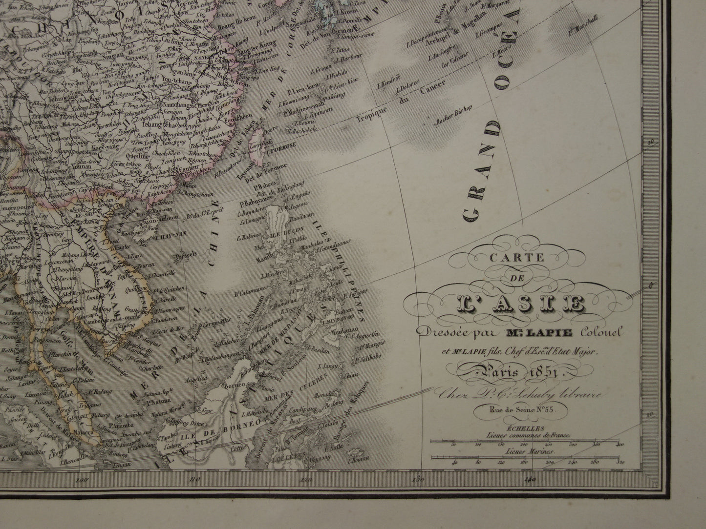 Prachtige antieke kaart van AZIË uit 1851 Grote originele oude handgekleurde landkaart 51 x 69 met jaartal te koop vintage landkaarten van continent Azie
