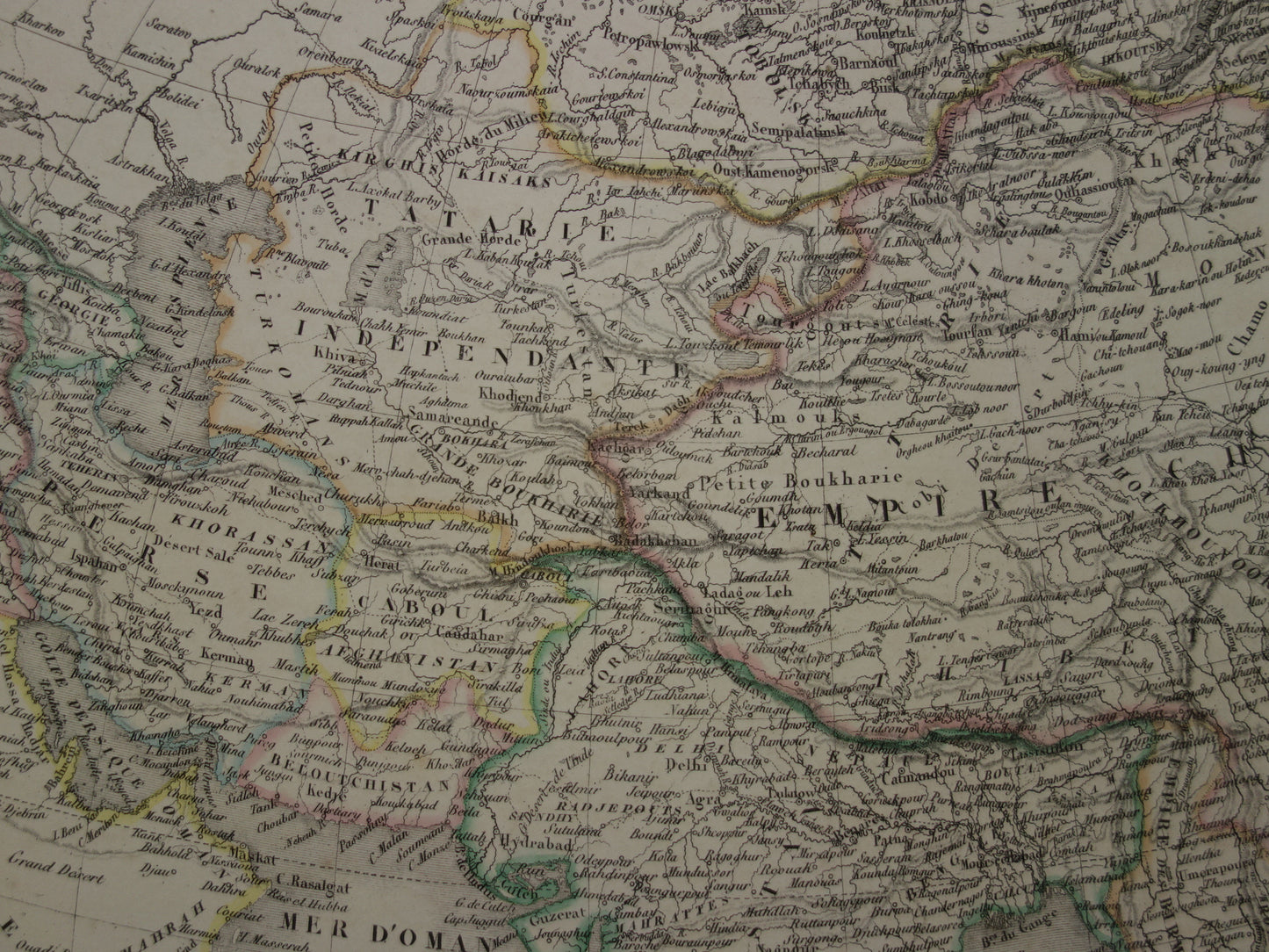 Prachtige antieke kaart van AZIË uit 1851 Grote originele oude handgekleurde landkaart 51 x 69 met jaartal te koop vintage landkaarten van continent Azie