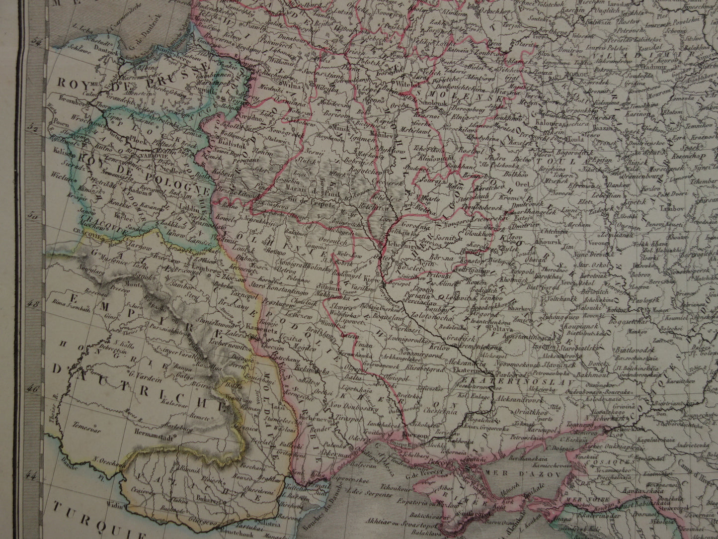 Oude kaart van Europees Rusland uit 1851 originele grote antieke Franse landkaart Russische Rijk in Europa