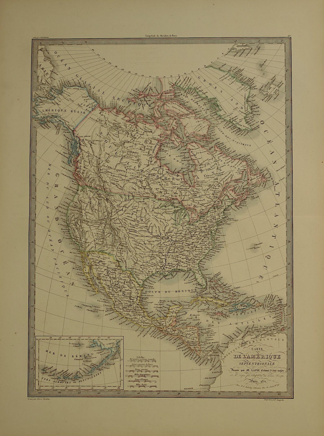 NOORD-AMERIKA grote antieke kaart uit 1851 - Oude landkaart VS Canada Mexico - originele vintage kaarten