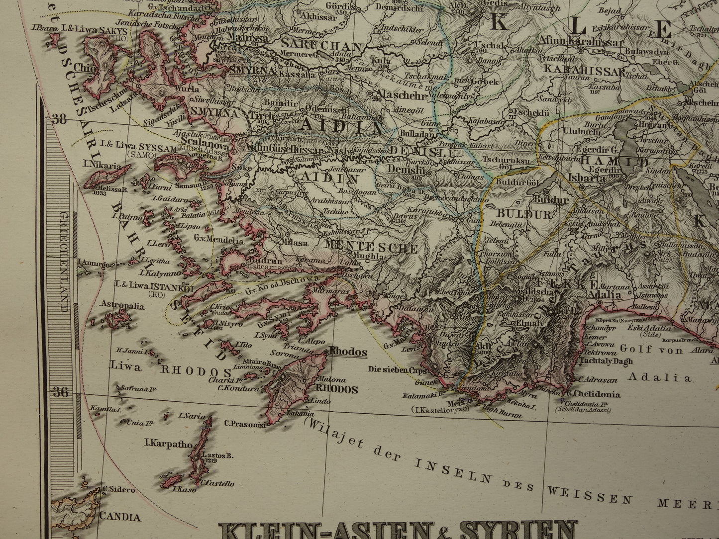 Oude landkaart van Turkije Cyprus Syrië Palestina Libanon 1877 originele antieke Duitse kaart