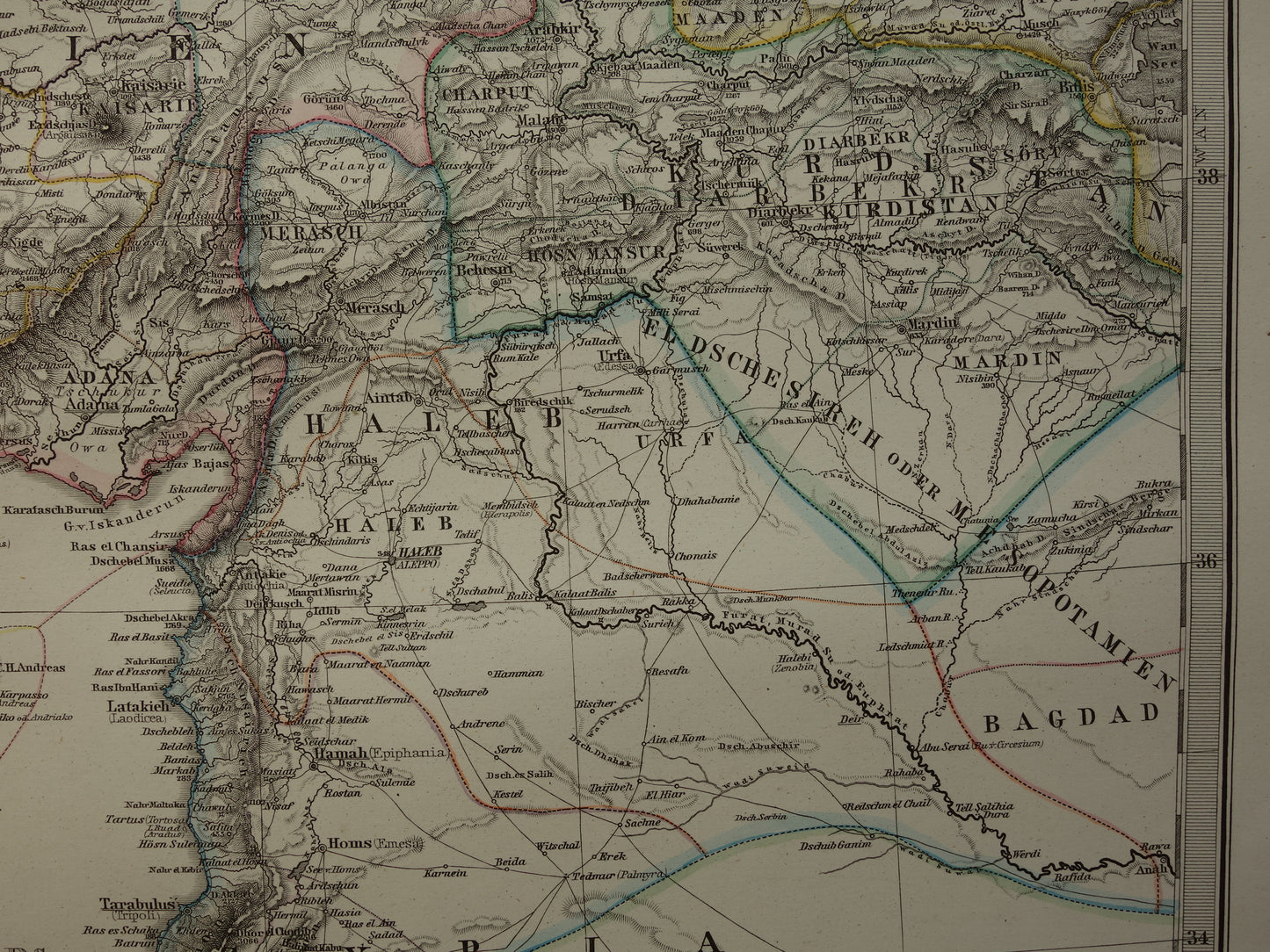 Oude landkaart van Turkije Cyprus Syrië Palestina Libanon 1877 originele antieke Duitse kaart