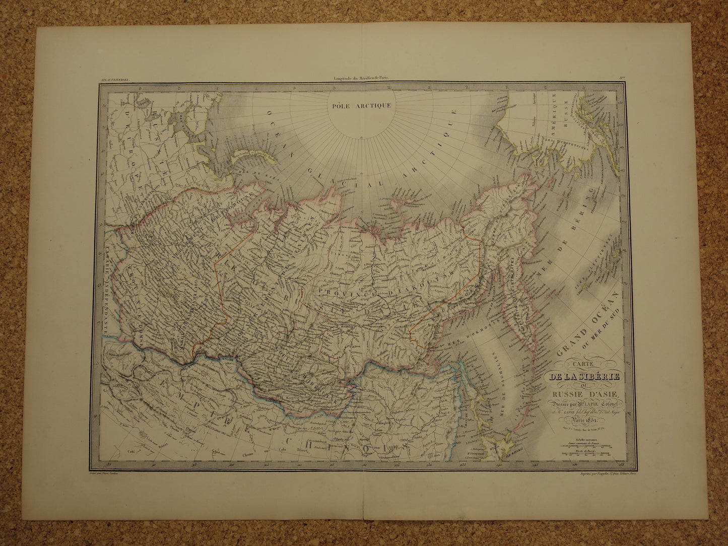 AZIATISCH RUSLAND grote oude landkaart van Siberië uit 1851 originele antieke handgekleurde kaart poster van Russische Rijk