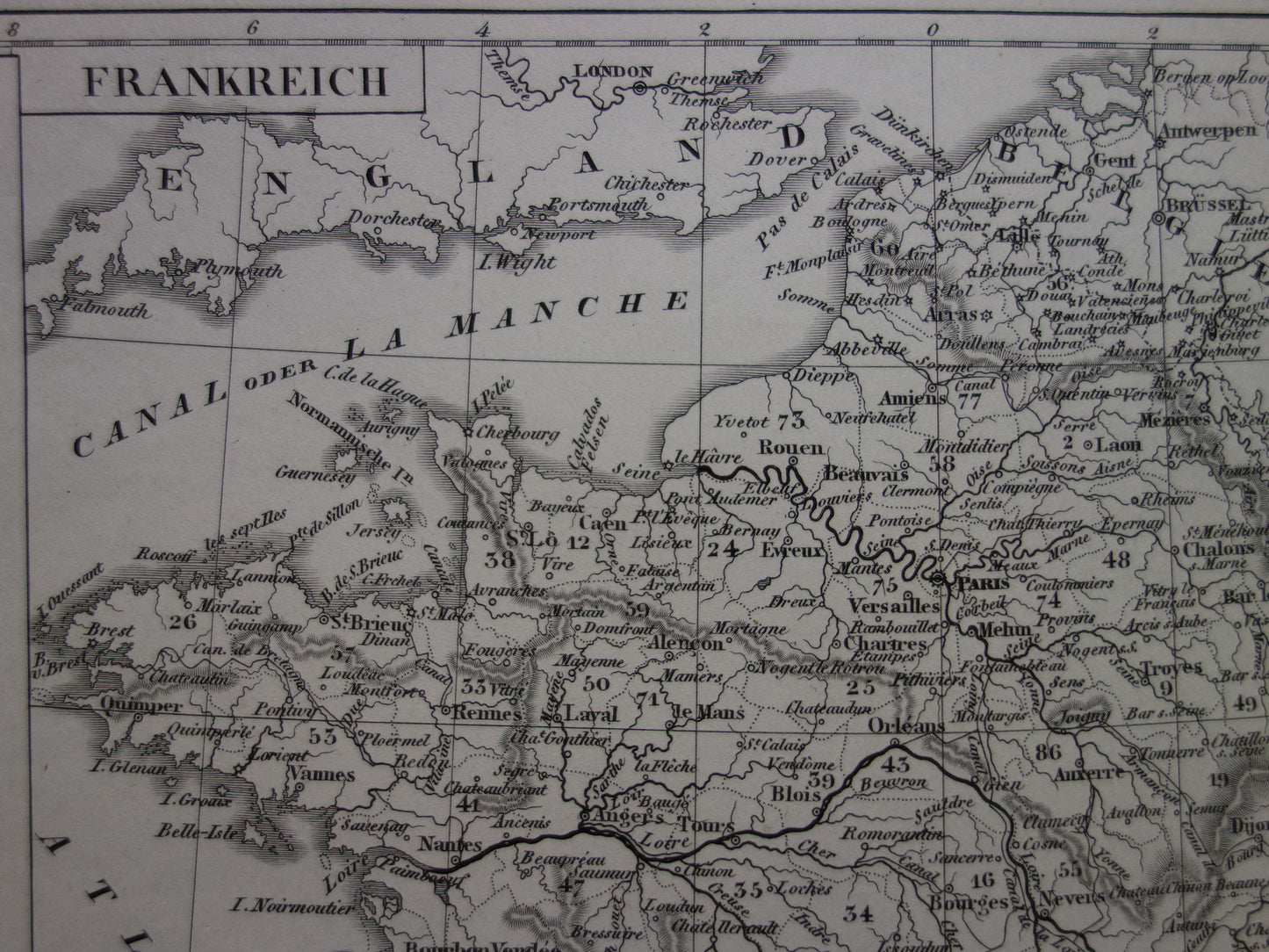 170+ jaar oude landkaart van FRANKRIJK uit 1849 originele antieke kaart zwart/wit