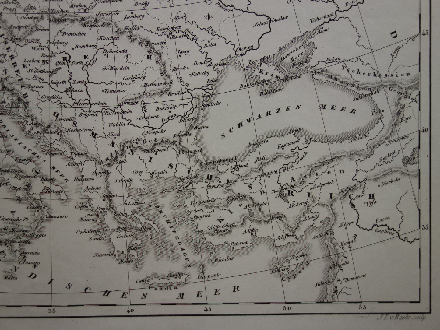 Oude kaart van Europa in 1789 bij start Franse revolutie Originele antieke kaart zwart/wit geschiedeniskaart