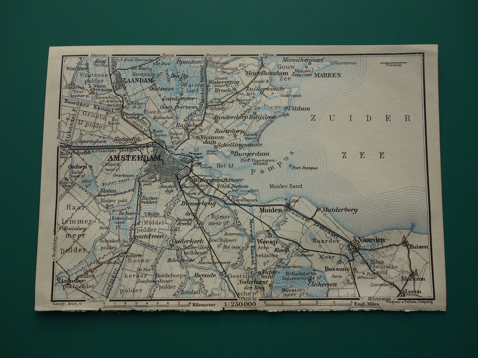 AMSTERDAM oude landkaart van Amsterdam en omgeving uit 1910 kleine originele antieke kaart Muiden Naarden Zaandam Noord-Holland