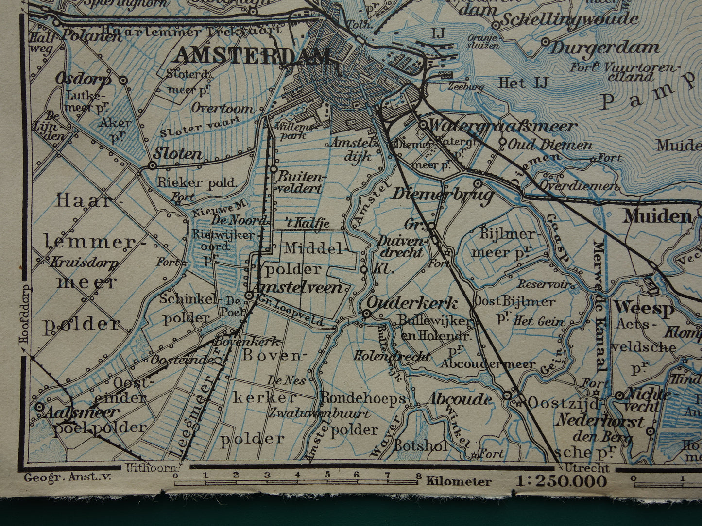 AMSTERDAM oude landkaart van Amsterdam en omgeving uit 1910 kleine originele antieke kaart Muiden Naarden Zaandam Noord-Holland