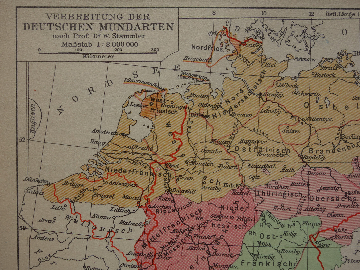 DUITSLAND oude taalkundige kaart van Duitse dialecten - kleine originele vintage landkkaart uit 1931 van het Duitse rijk dialect - taalkaart Hoogduits Nederduits