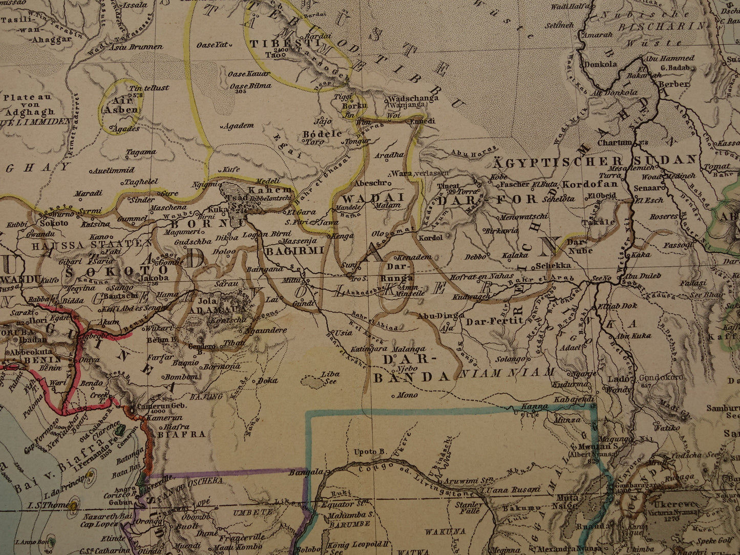 Antieke landkaart van Afrika in 1886 Grote originele 130+ jaar oude handgekleurde kaart poster van Afrikaans continent