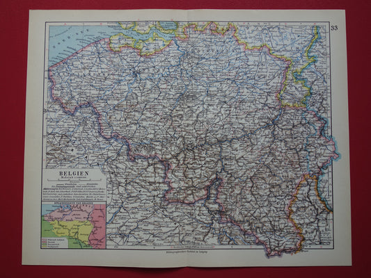Oude kaart van België uit 1928 originele vintage landkaart Brussel Antwerpen Taalgrens