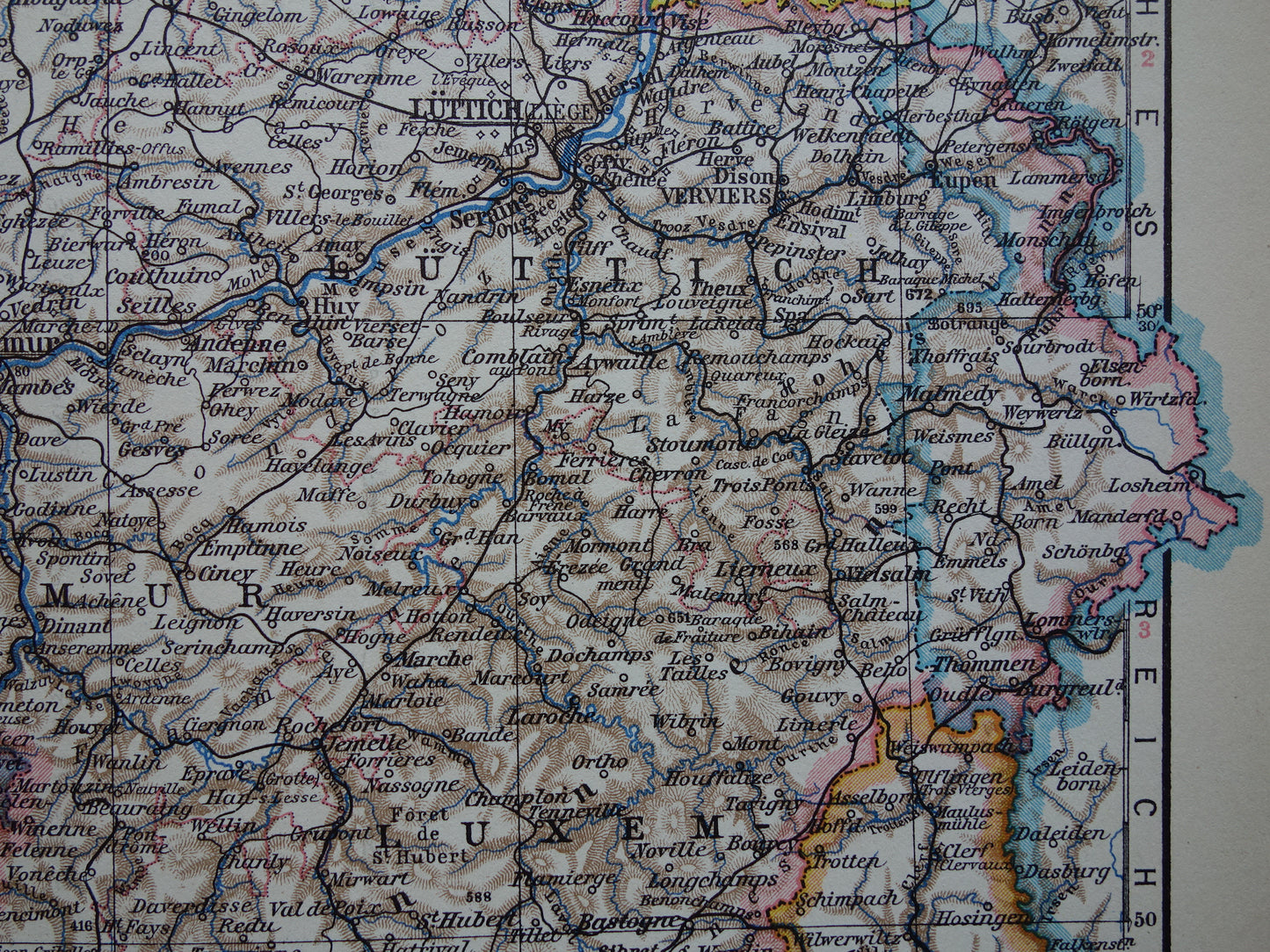 Alte Karte von Belgien aus dem Jahr 1928, Originalkarte aus der Zeit um Brüssel und Antwerpen, Sprachgrenzen