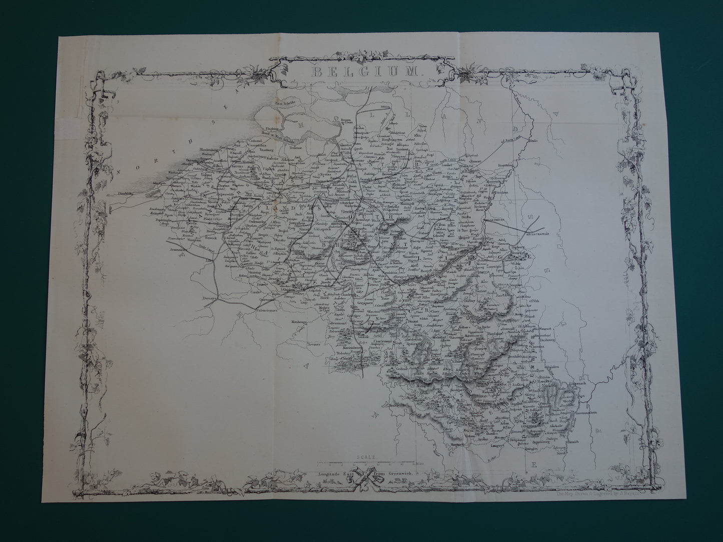 België oude kaart uit 1860 originele antieke landkaart Belgium John Rapkin 