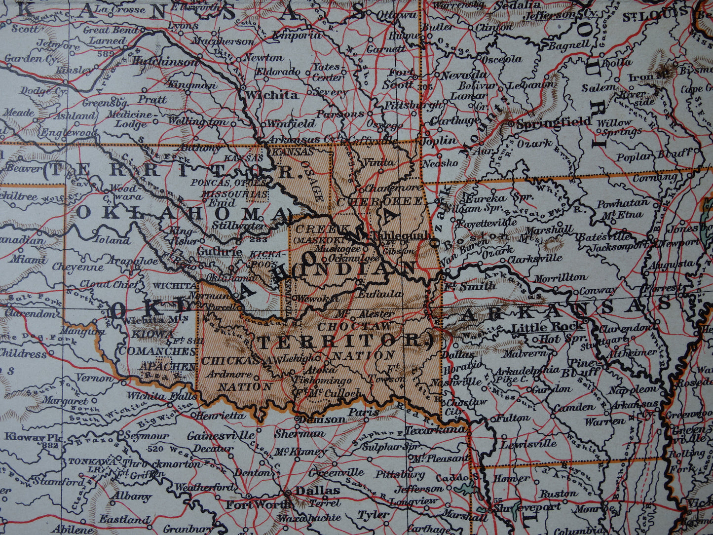 Verenigde Staten antieke kaart uit 1905 van midden VS - originele oude print van Amerika gedetailleerde vintage kaarten Texas Iowa