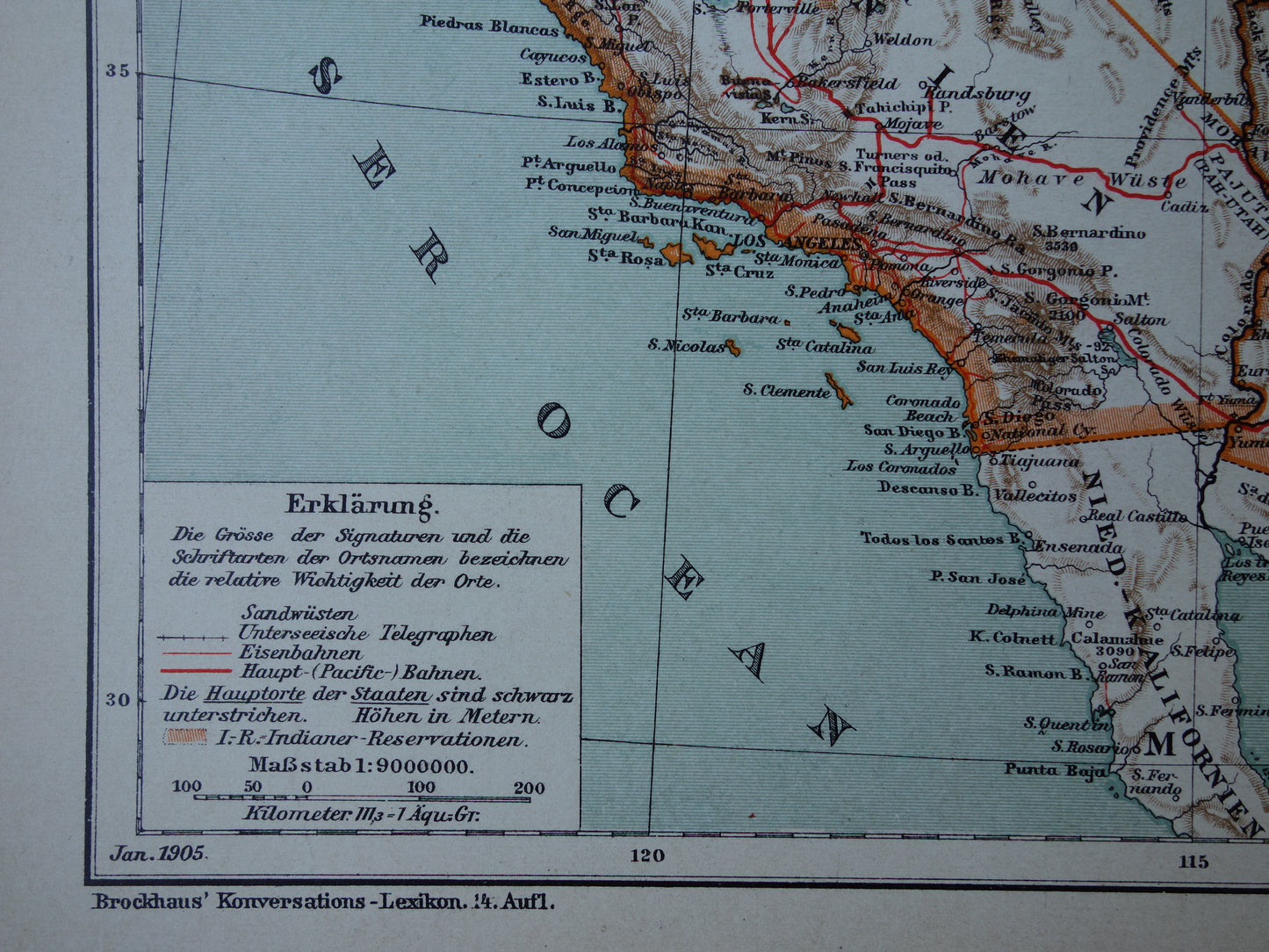 Verenigde Staten oude kaart uit 1905 originele antieke print van de Amerikaanse westkust gedetailleerde vintage kaarten San Francisco Los Angeles Californië