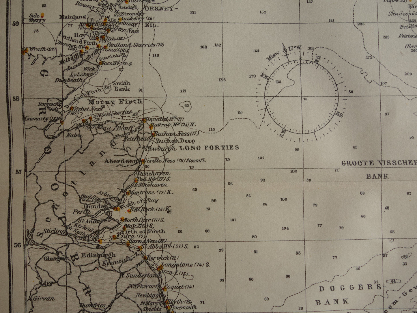 NOORDZEE oude zeekaart uit 1920 originele antieke Nederlandse kaart van de Noordzee