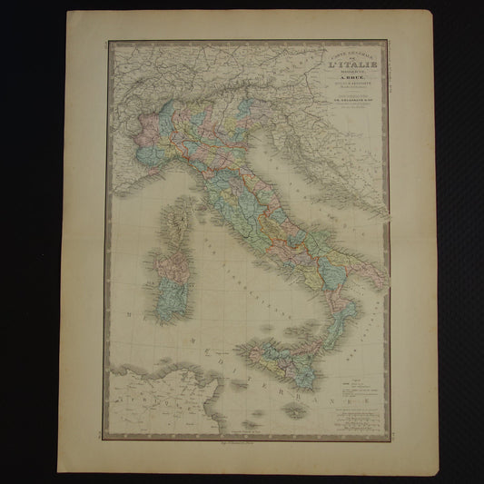 oude kaart van Italie uit het jaar 1876